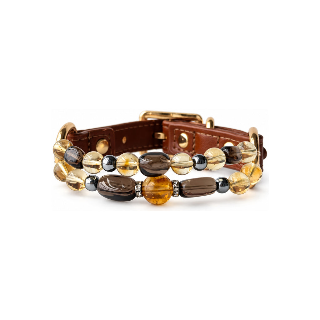 Smoky Honey Arc Beaded Pet Collar - front view
