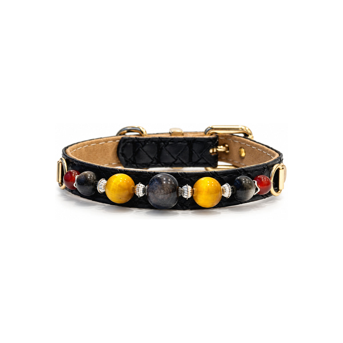 Midnight Tiger Beaded Pet Collar - front view