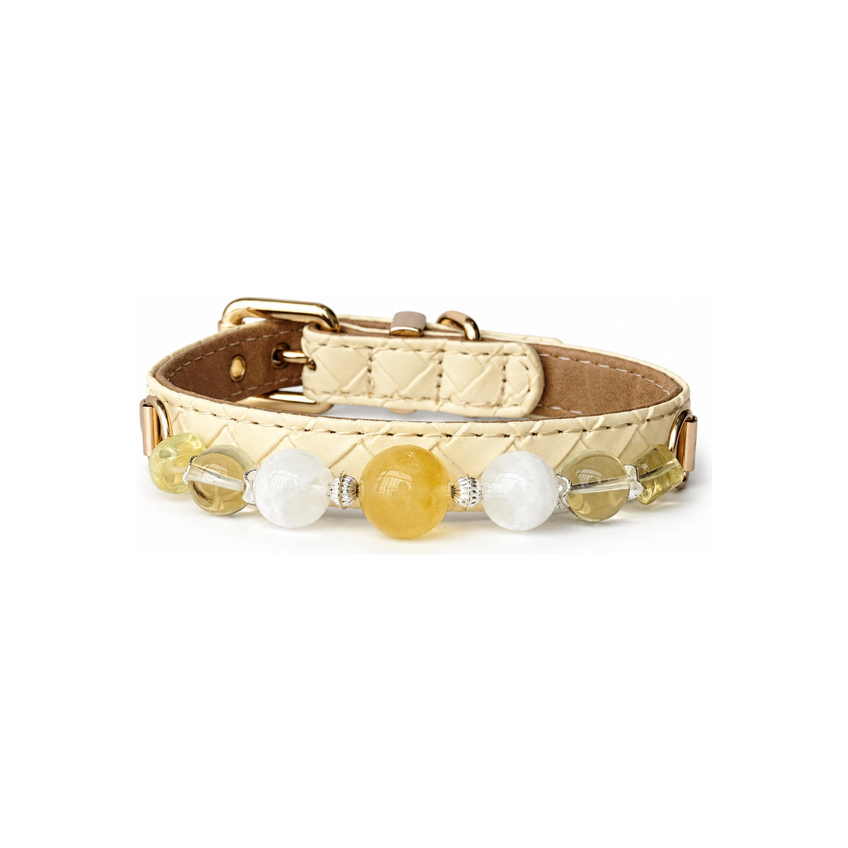 Lemon Snow Beaded Pet Collar - front view