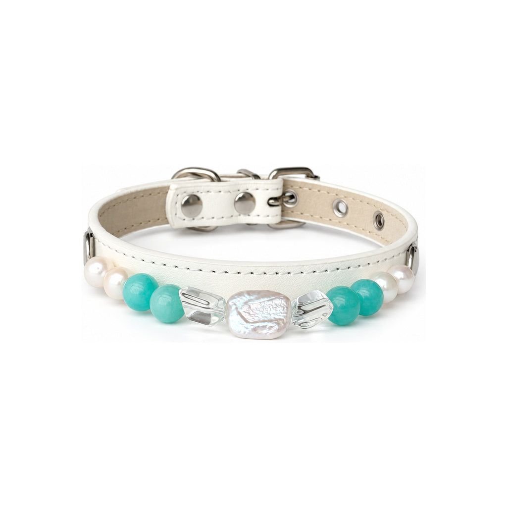 Pearl Lagoon Beaded Pet Collar - front view