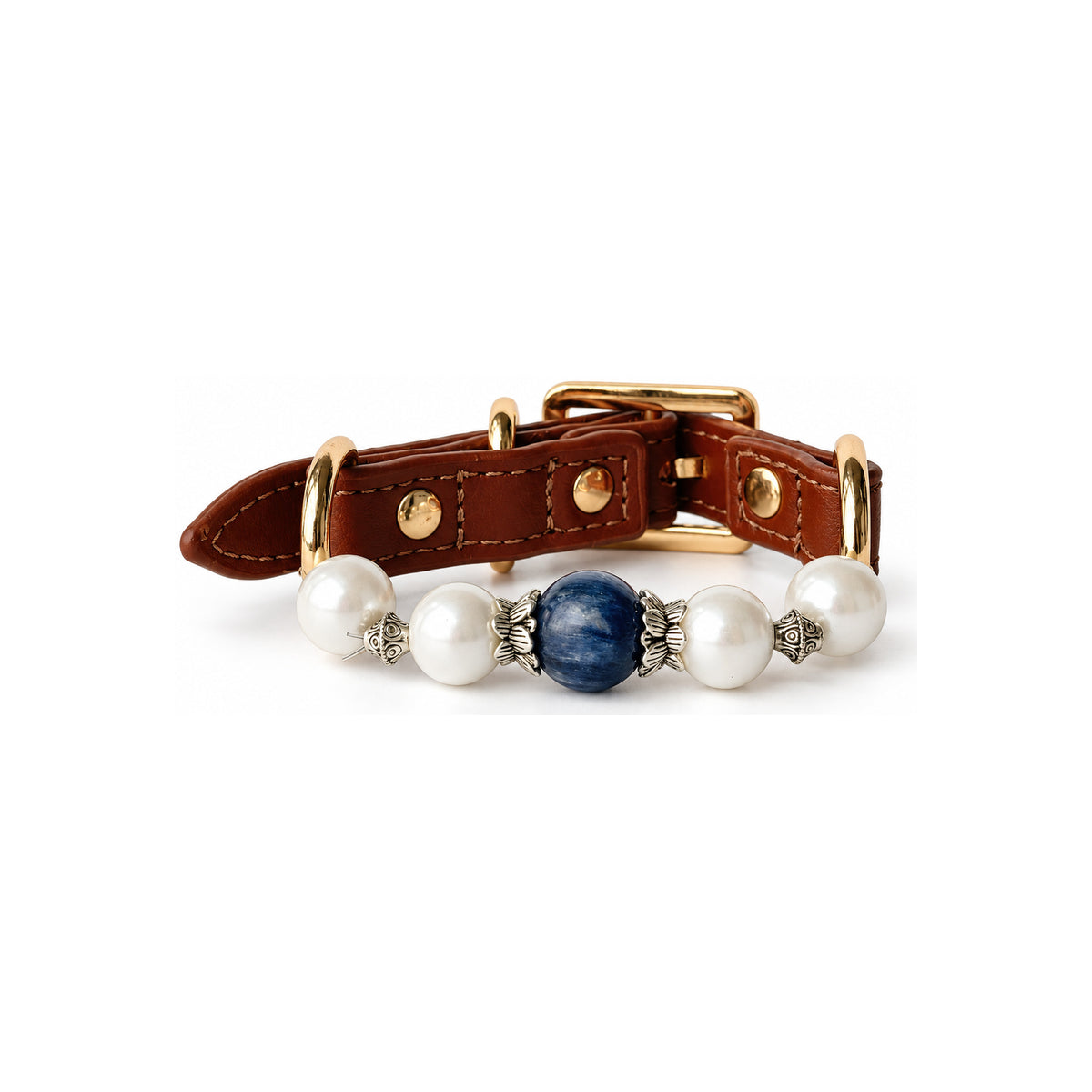 Blue Pearl Arc Beaded Pet Collar - front view
