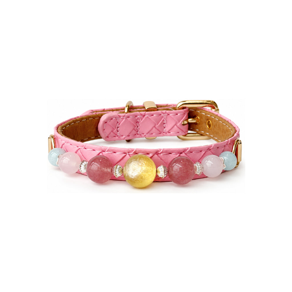 Golden Rose Beaded Pet Collar - front view
