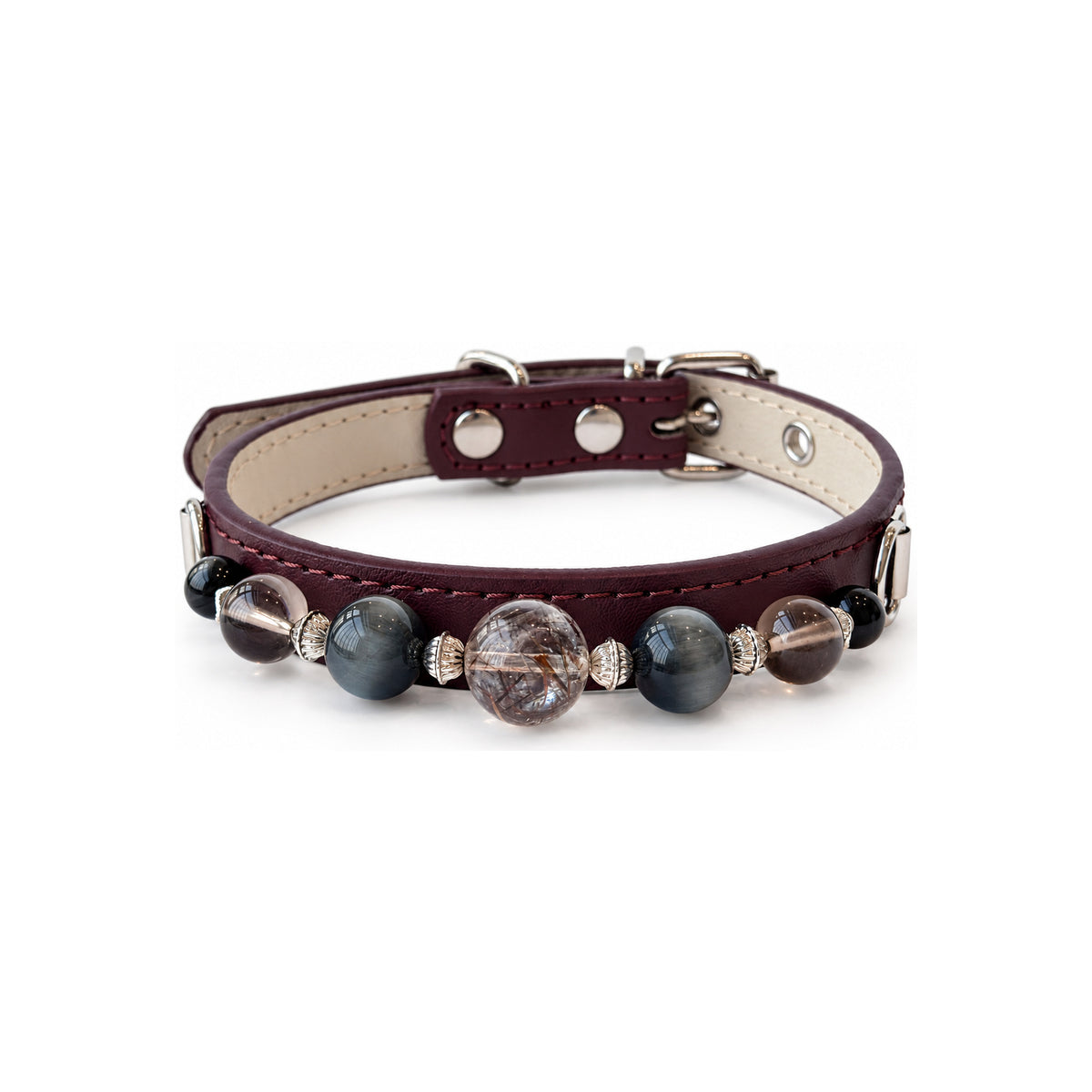 Smoky Nocturne Beaded Pet Collar - front view