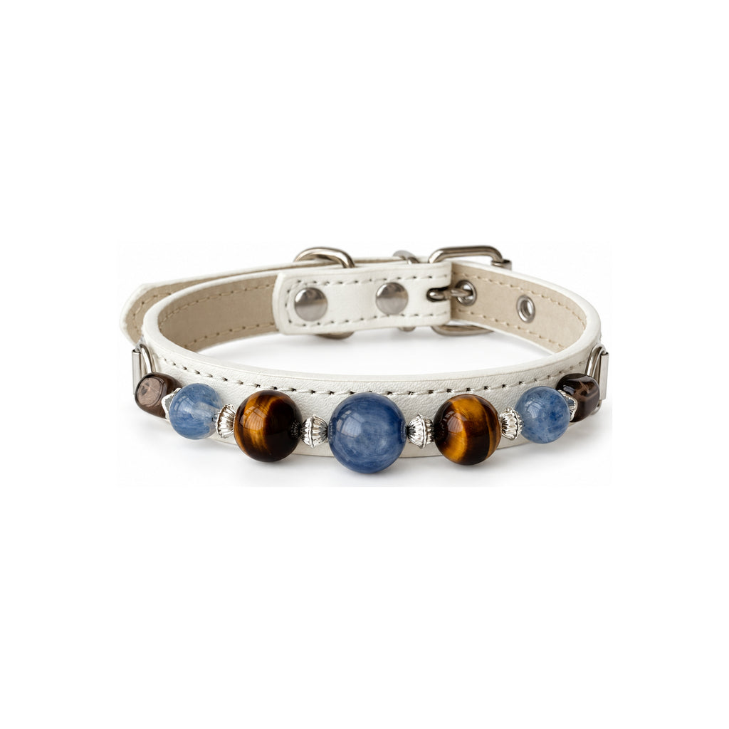 Blue Tiger Beaded Pet Collar - front view