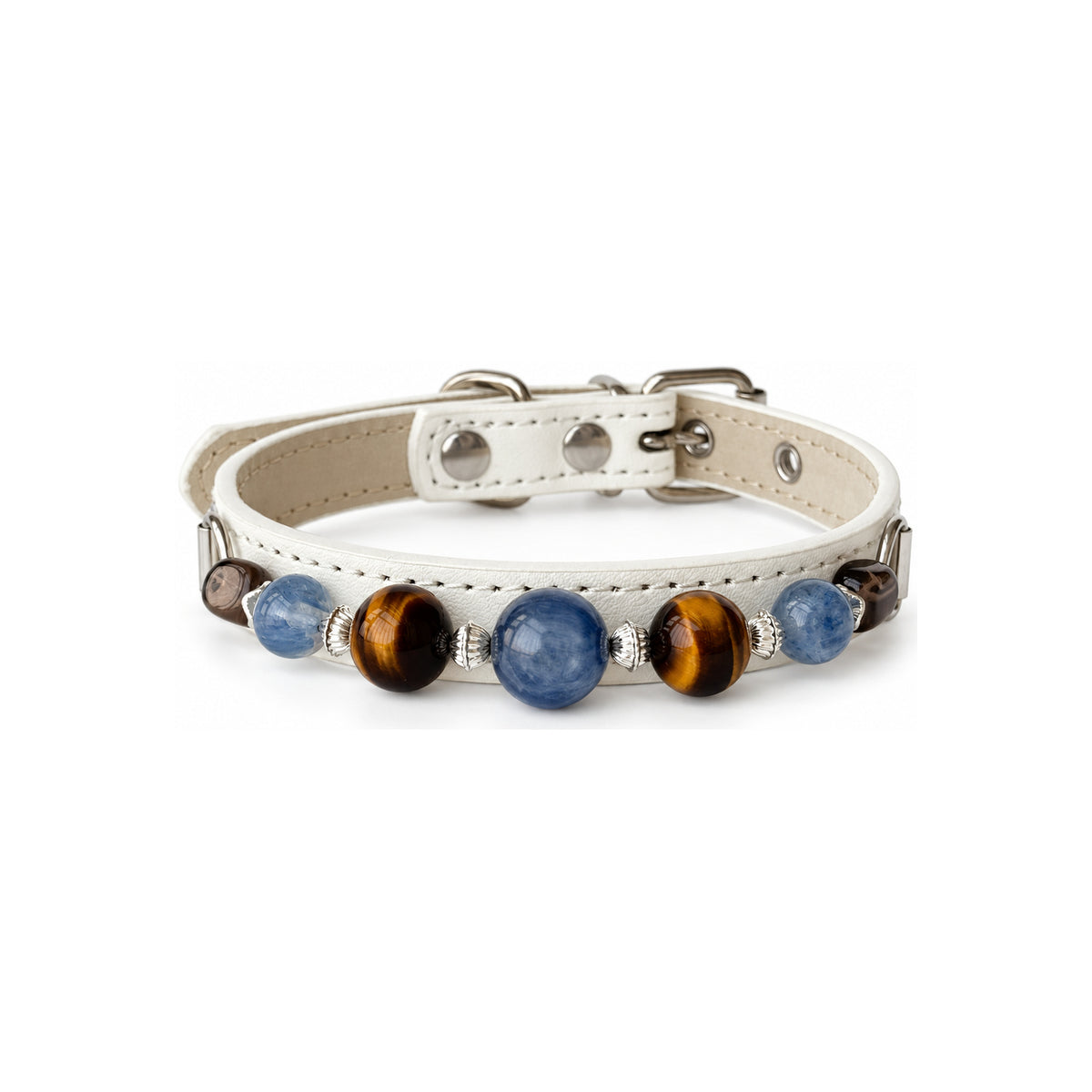 Blue Tiger Beaded Pet Collar - front view