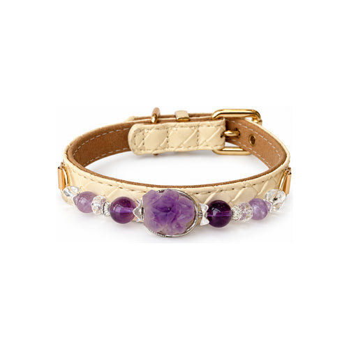 Amethyst Crest Beaded Pet Collar - front view