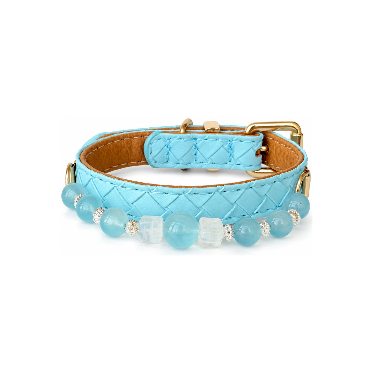 Aqua Snow Beaded Pet Collar - front view