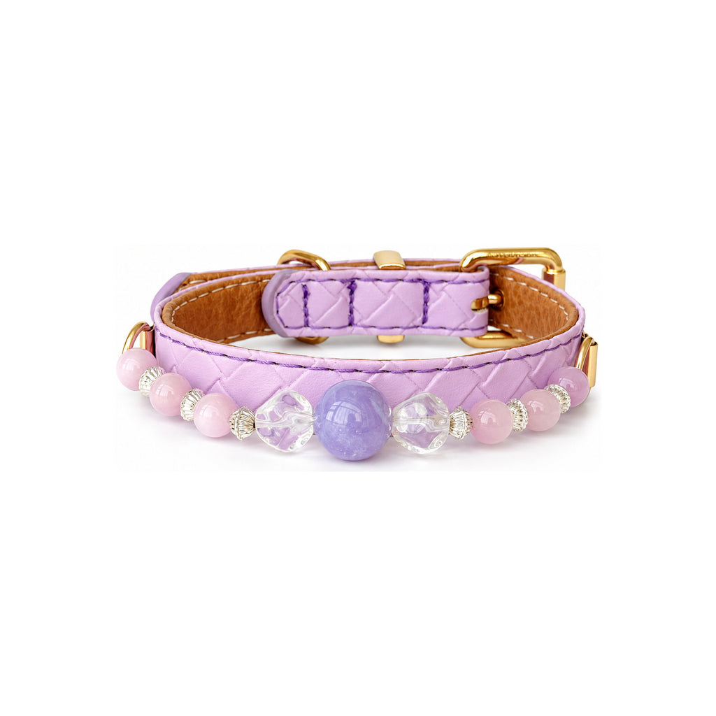 Lilac Clarity Beaded Pet Collar - front view