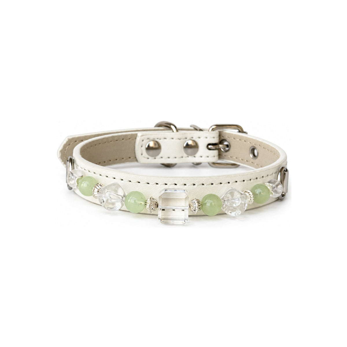 Green Clarity Beaded Pet Collar - front view