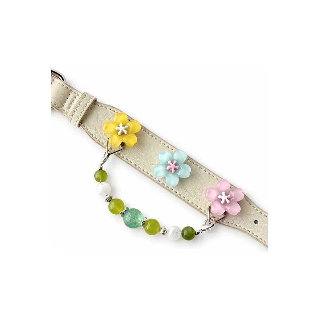 Green Meadow Blossom Beaded Pet Collar - flower and bead drape view