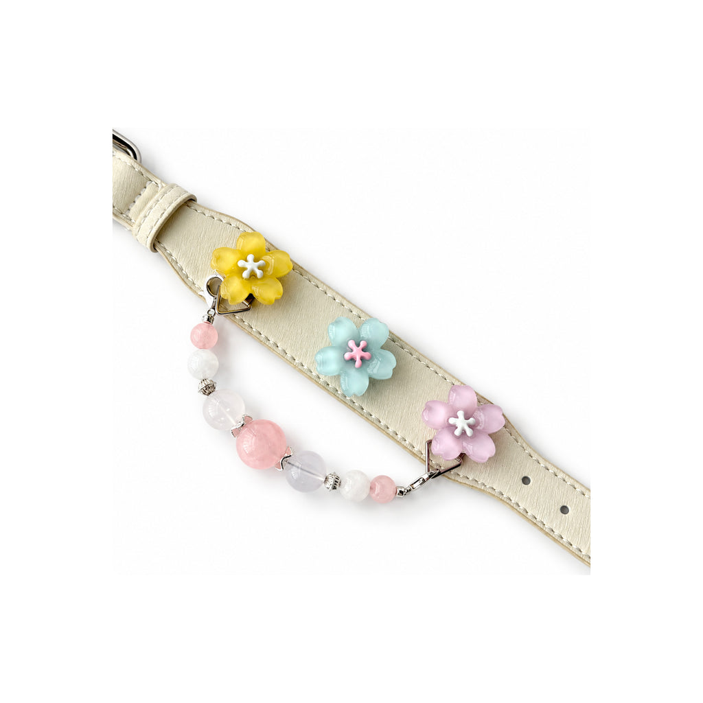 Pink Meadow Blossom Beaded Pet Collar - flower and bead drape view