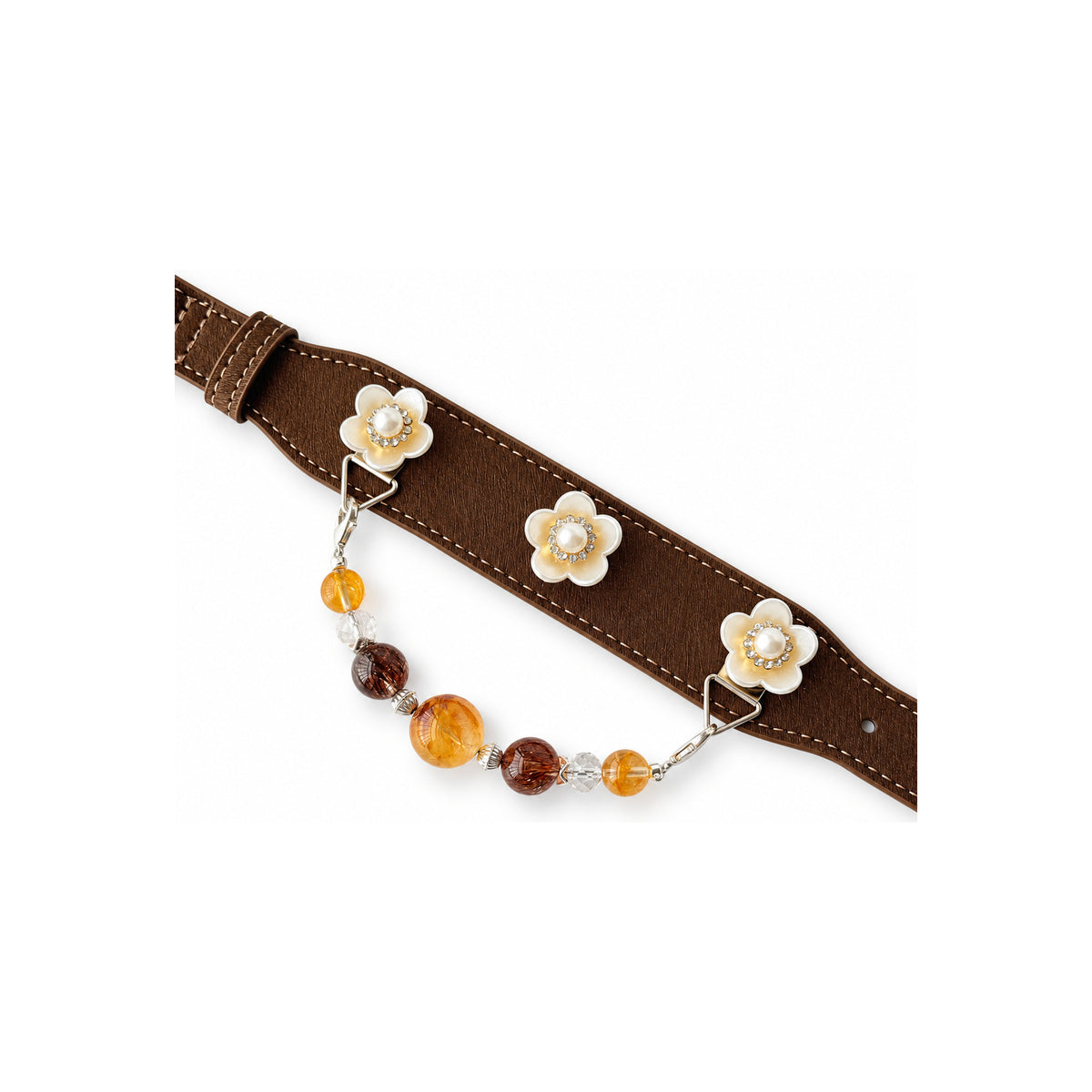 Golden Dusk Blossom Beaded Pet Collar - flower and bead drape view