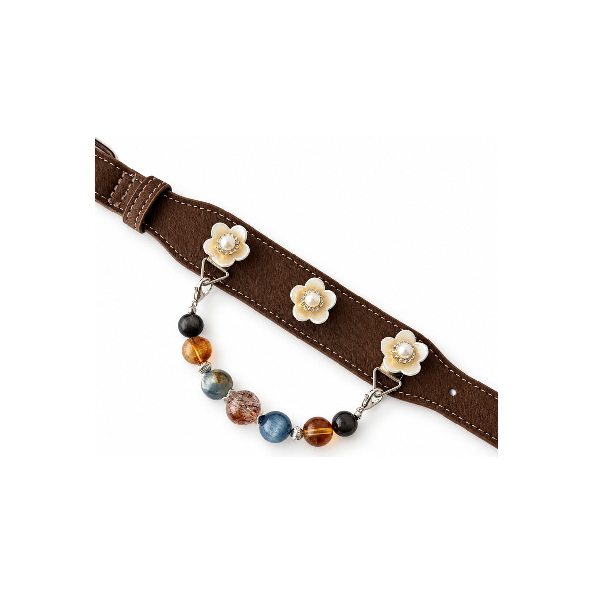 Blue Dusk Blossom Beaded Pet Collar - flower and bead drape view