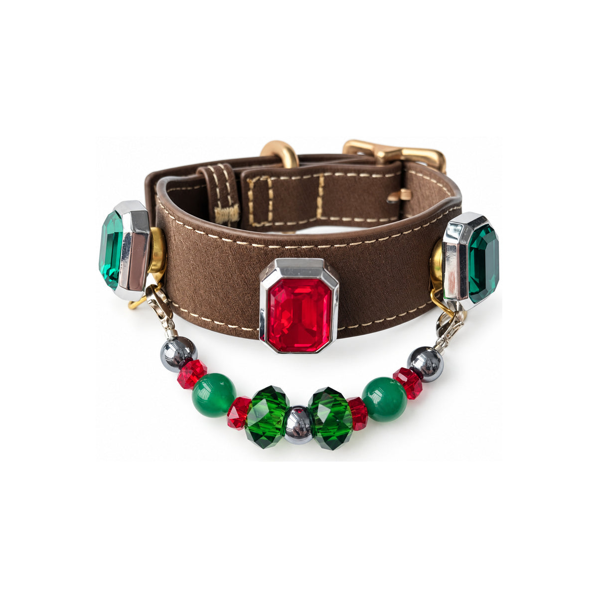 Green Scarlet Facet Beaded Pet Collar - product display view