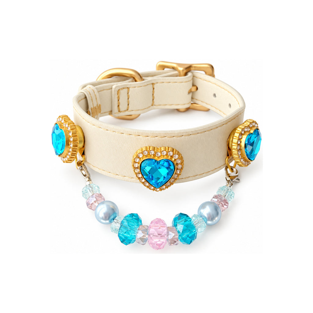 Ocean Blush Heart Beaded Pet Collar - front display view