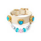 Ocean Blush Heart Beaded Pet Collar - front display view