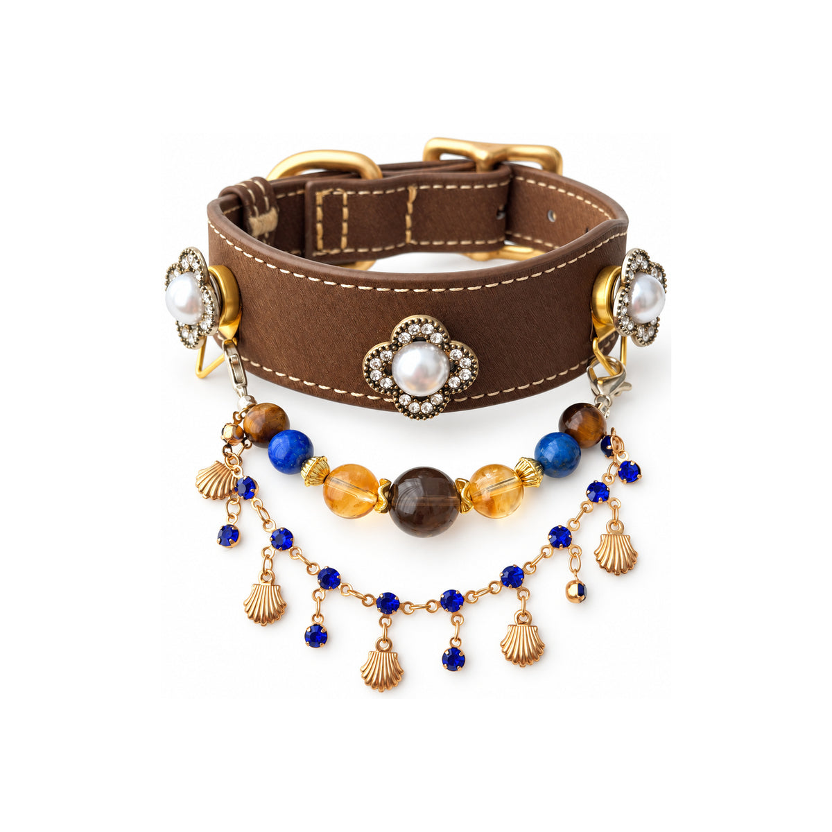 Coastal Dusk Charm Beaded Pet Collar - front display view