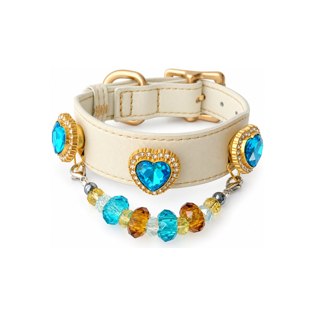 Ocean Sunlight Heart Beaded Pet Collar - front display view