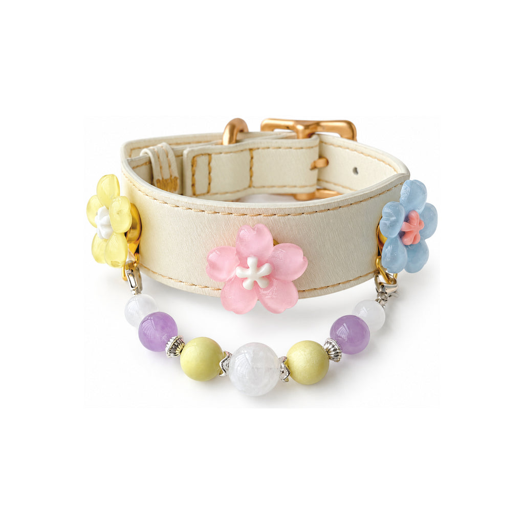 Pastel Garden Snow Beaded Pet Collar - product display view