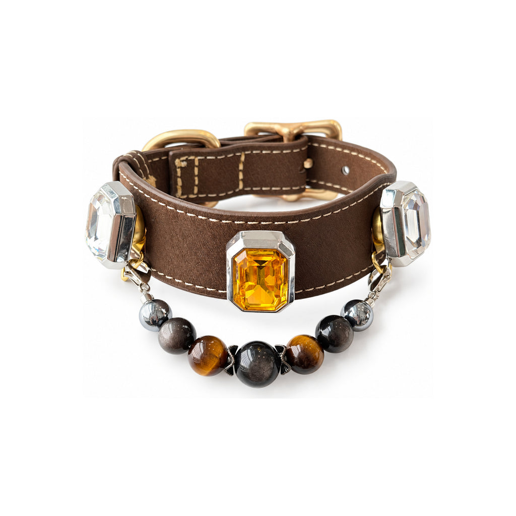 Midnight Tiger Facet Beaded Pet Collar - product display view