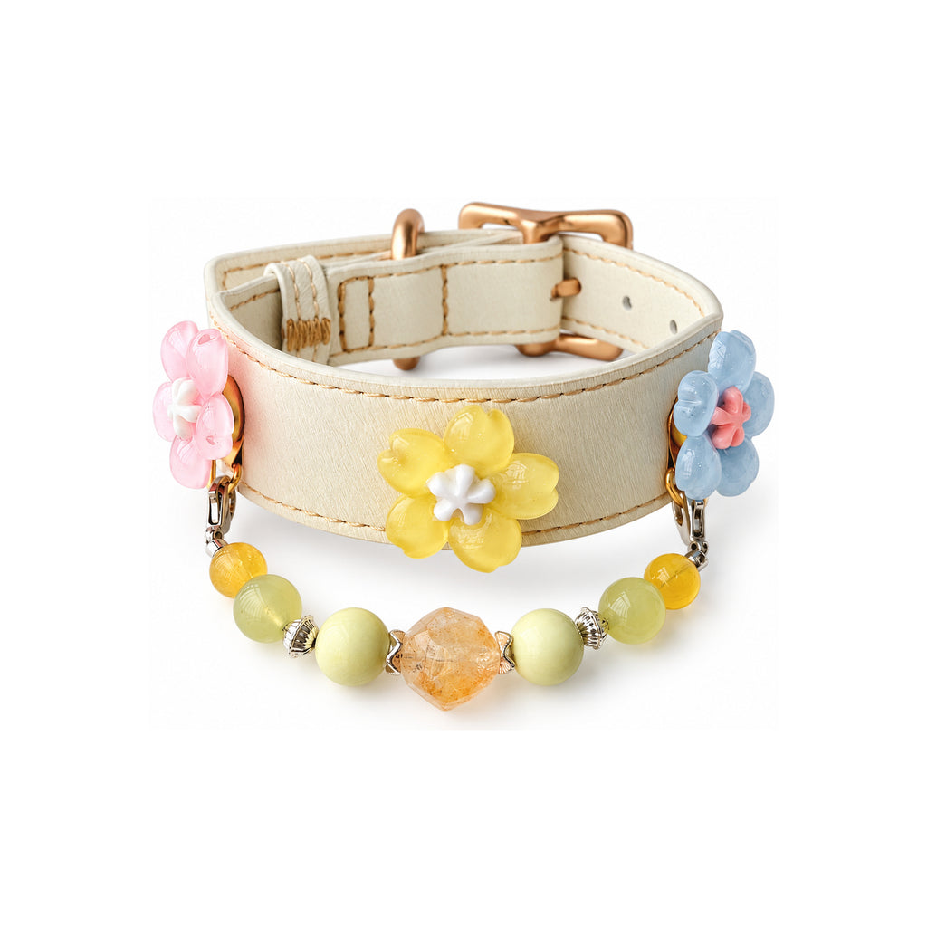 Golden Garden Blossom Beaded Pet Collar - product display view