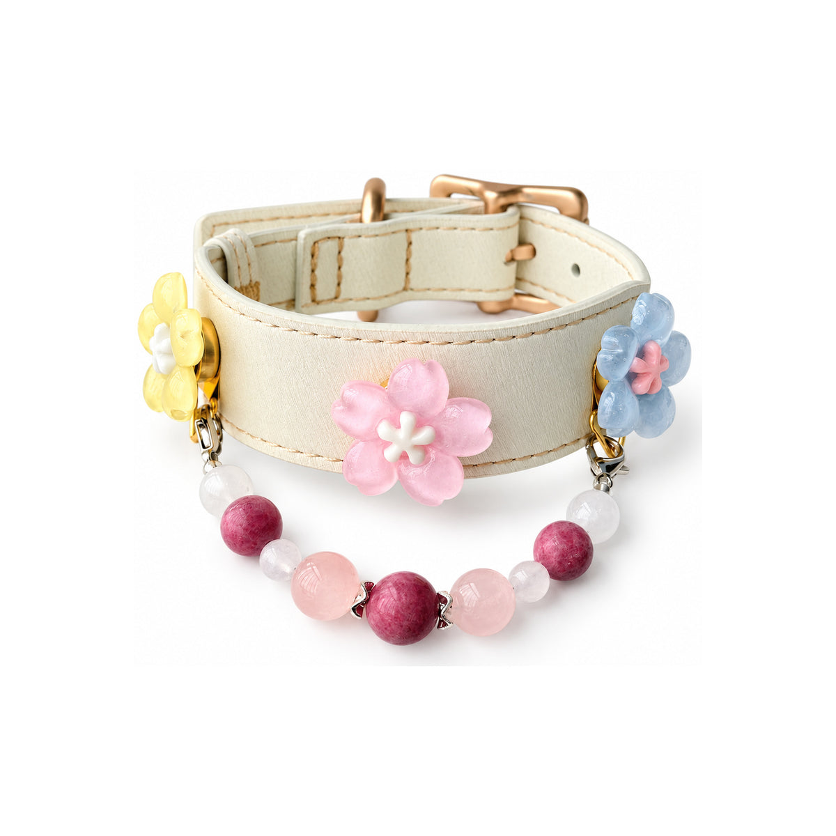 Rose Snow Blossom Beaded Pet Collar - product display view
