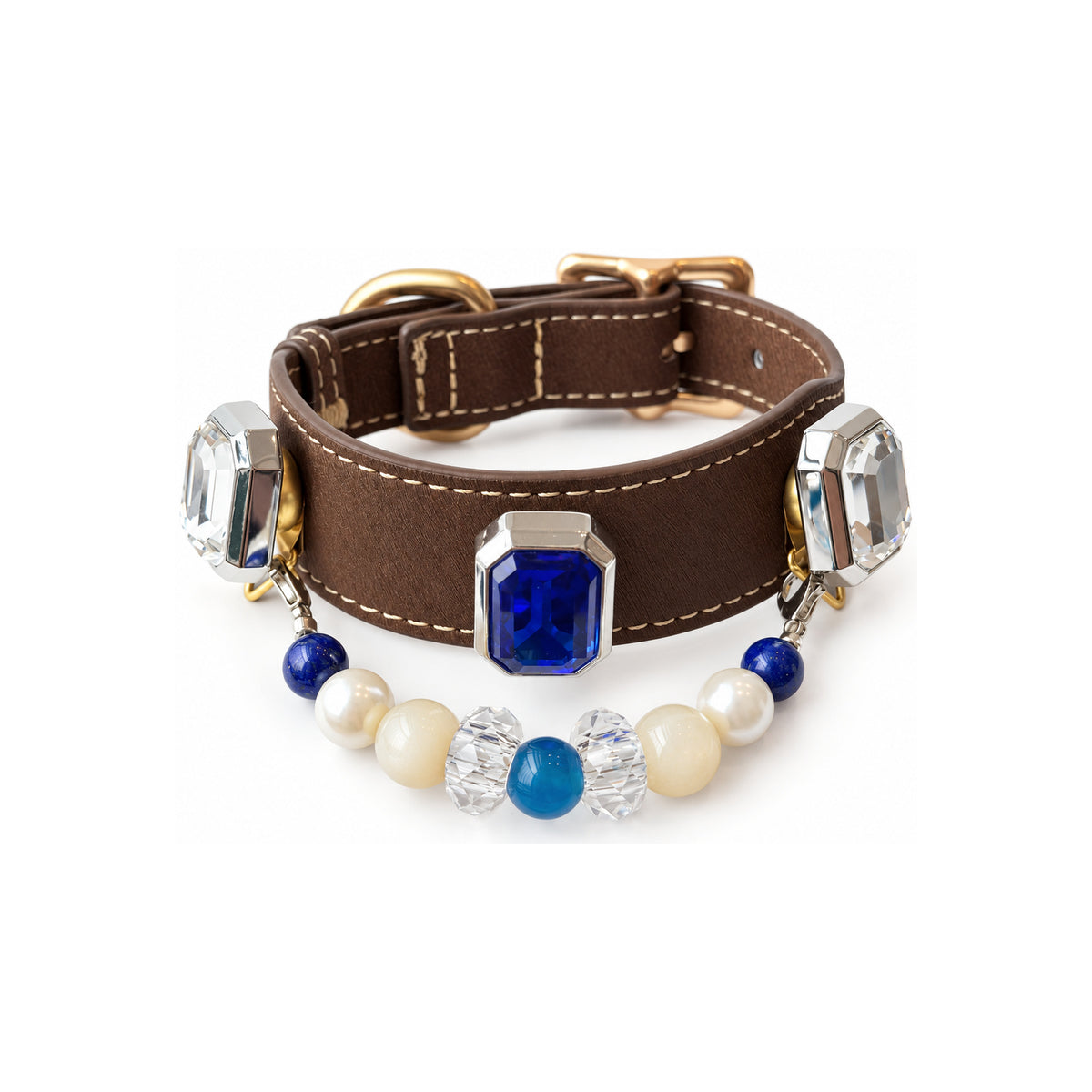 Blue Moon Pearl Facet Beaded Pet Collar - product display view
