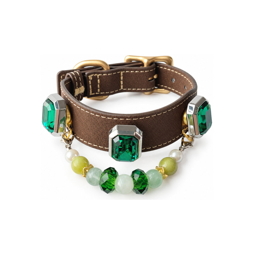 Green Pearl Facet Beaded Pet Collar - product display view