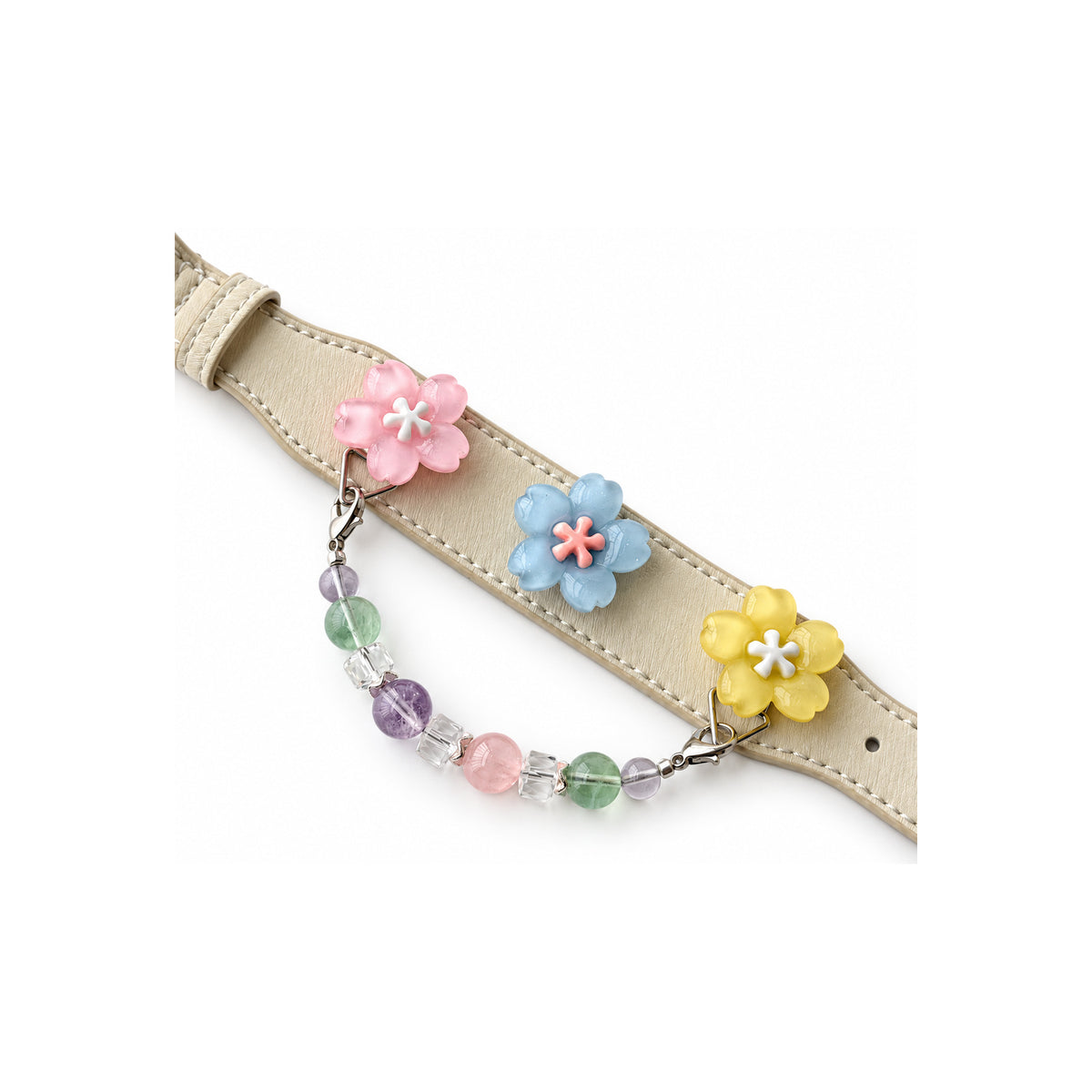 Violet Pastel Bloom Beaded Pet Collar - product display view