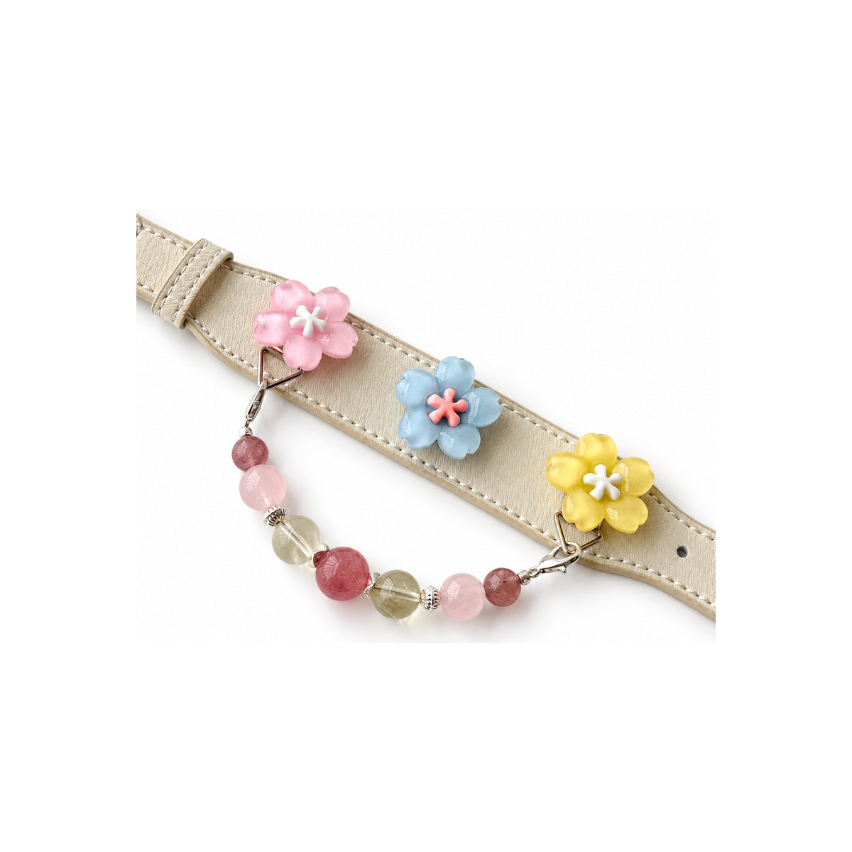Strawberry Pastel Bloom Beaded Pet Collar - product display view