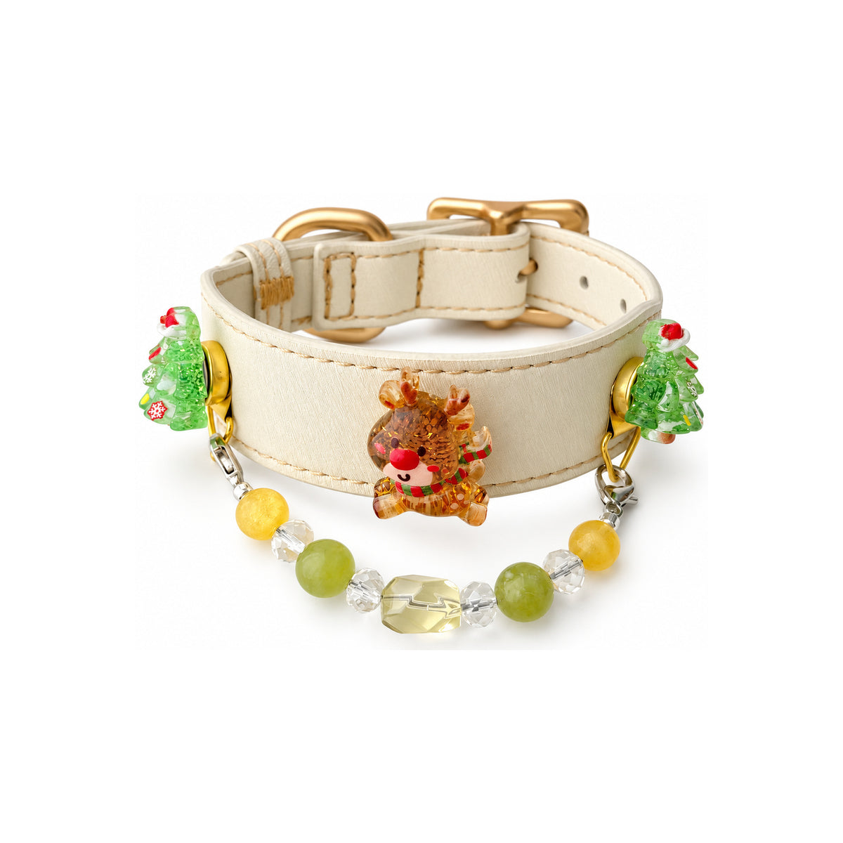 Lemon Reindeer Grove Beaded Pet Collar - product display view
