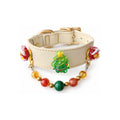 Malachite Christmas Cream Beaded Pet Collar - product display view