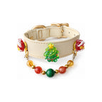 Malachite Christmas Cream Beaded Pet Collar - product display view