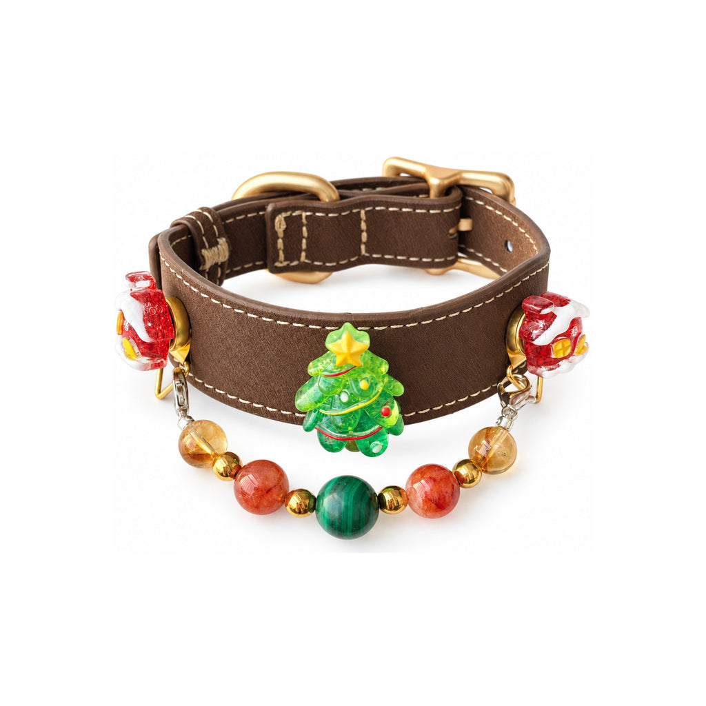 Malachite Christmas Cocoa Beaded Pet Collar - product display view