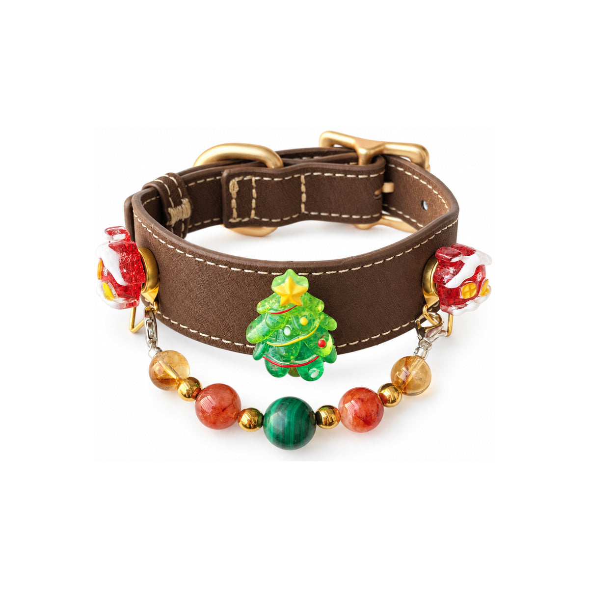 Malachite Christmas Cocoa Beaded Pet Collar - product display view