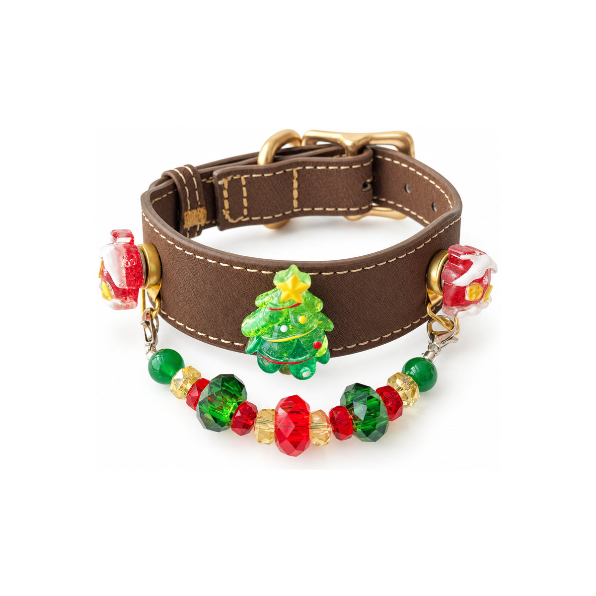 Evergreen Christmas Cocoa Beaded Pet Collar - product display view