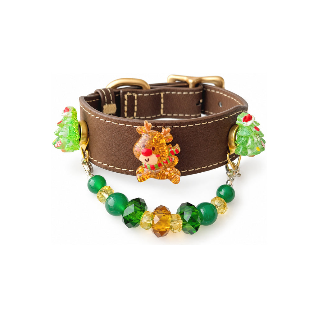 Golden Reindeer Grove Beaded Pet Collar - product display view