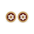 Burgundy Floral Pearl-Look Stud Earrings — front pair on white
