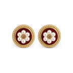 Burgundy Floral Pearl-Look Stud Earrings — front pair on white