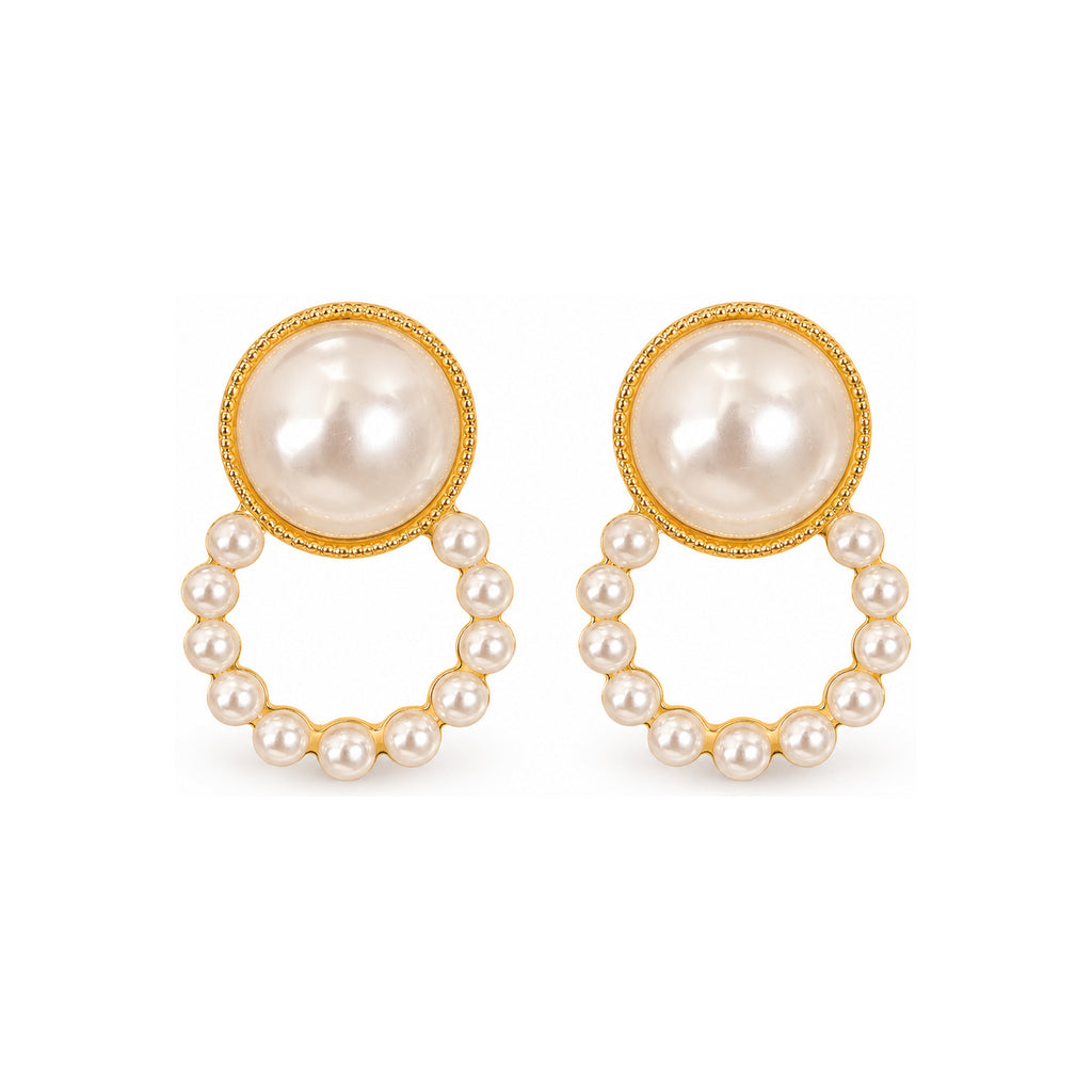 Pearl-Look Circle Drop Earrings — front pair on white