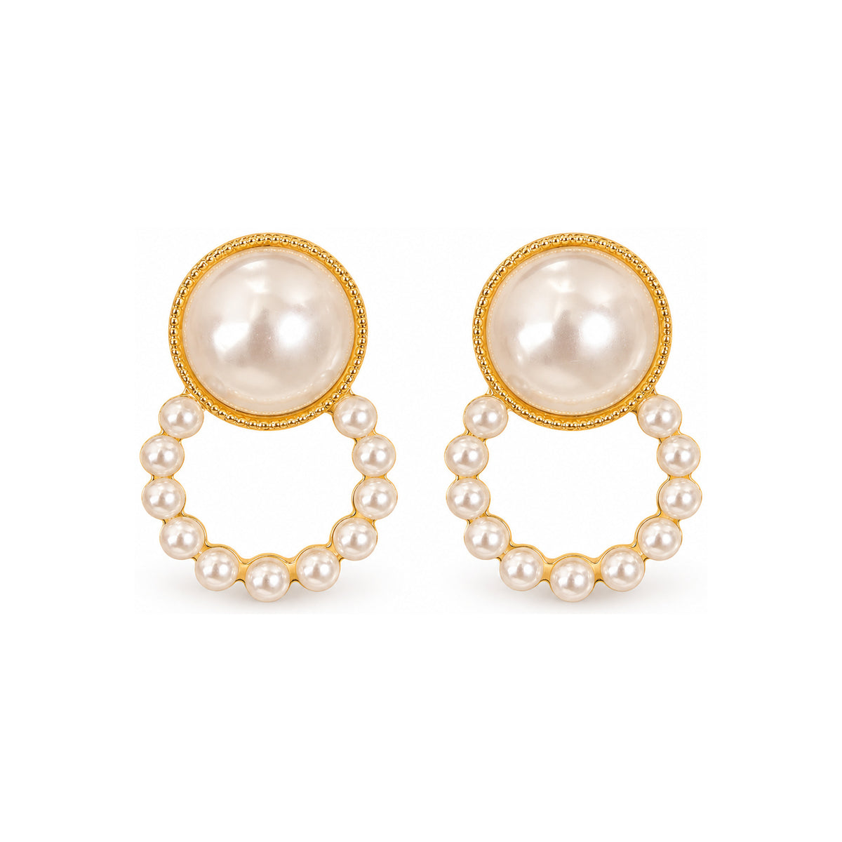 Pearl-Look Circle Drop Earrings — front pair on white