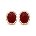 Burgundy Oval Halo Stud Earrings — front pair on white