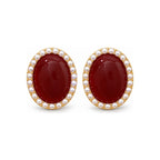 Burgundy Oval Halo Stud Earrings — front pair on white