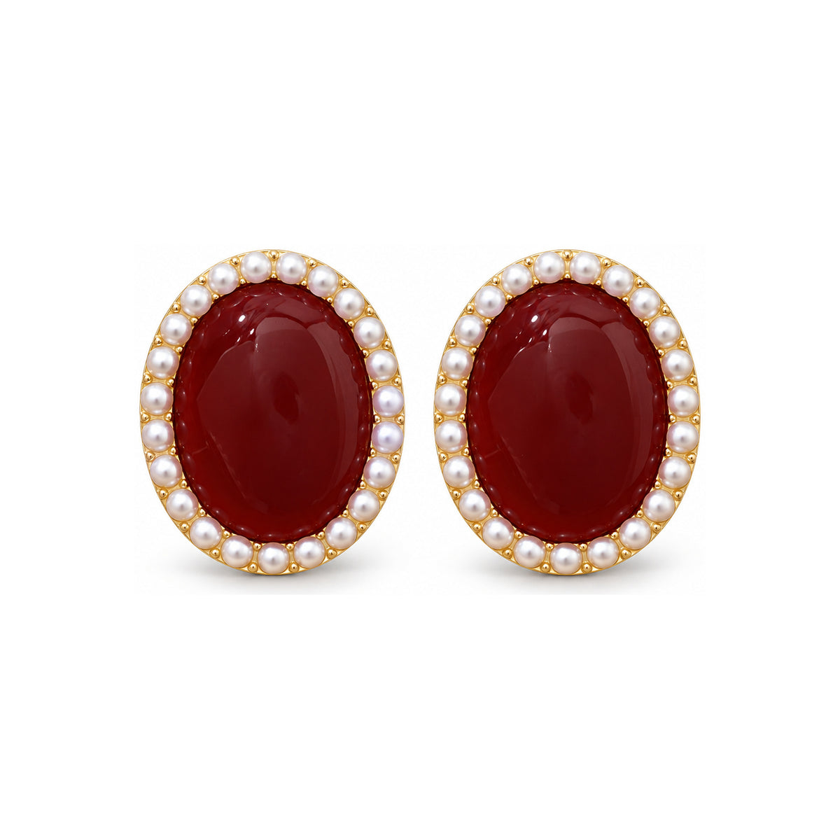 Burgundy Oval Halo Stud Earrings — front pair on white