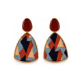 Burgundy Geometric Pattern Drop Earrings — front pair on white