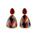 Burgundy Geometric Pattern Drop Earrings — front pair on white