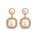 Square Pearl-Look Halo Drop Earrings — front pair on white