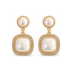 Square Pearl-Look Halo Drop Earrings — front pair on white