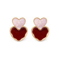 Burgundy Double Heart Drop Earrings — front pair on white