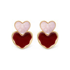 Burgundy Double Heart Drop Earrings — front pair on white